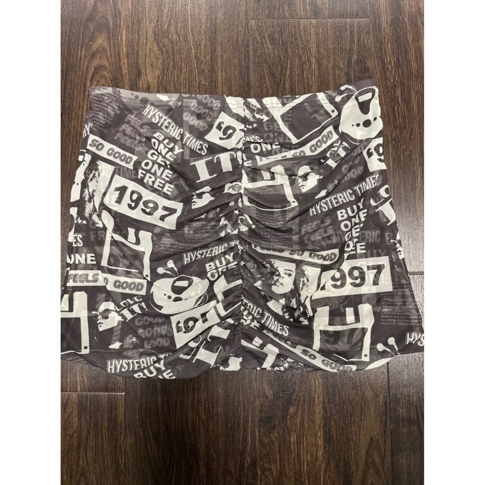 THE‎ KRIPT Ruched Graphic Mesh Mini Skirt